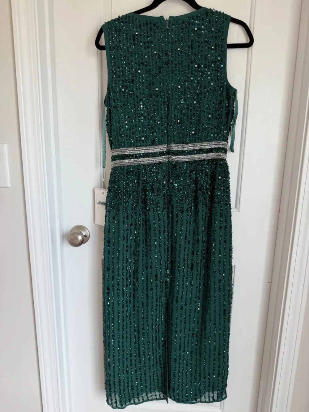 Mac Duggal Emerald Green Embellised Midi Sheath Dress NWT sz 6 - Picture 3 of 8